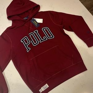New Polo RL Small Fleece Burgundy Hoodie Ralph Lauren